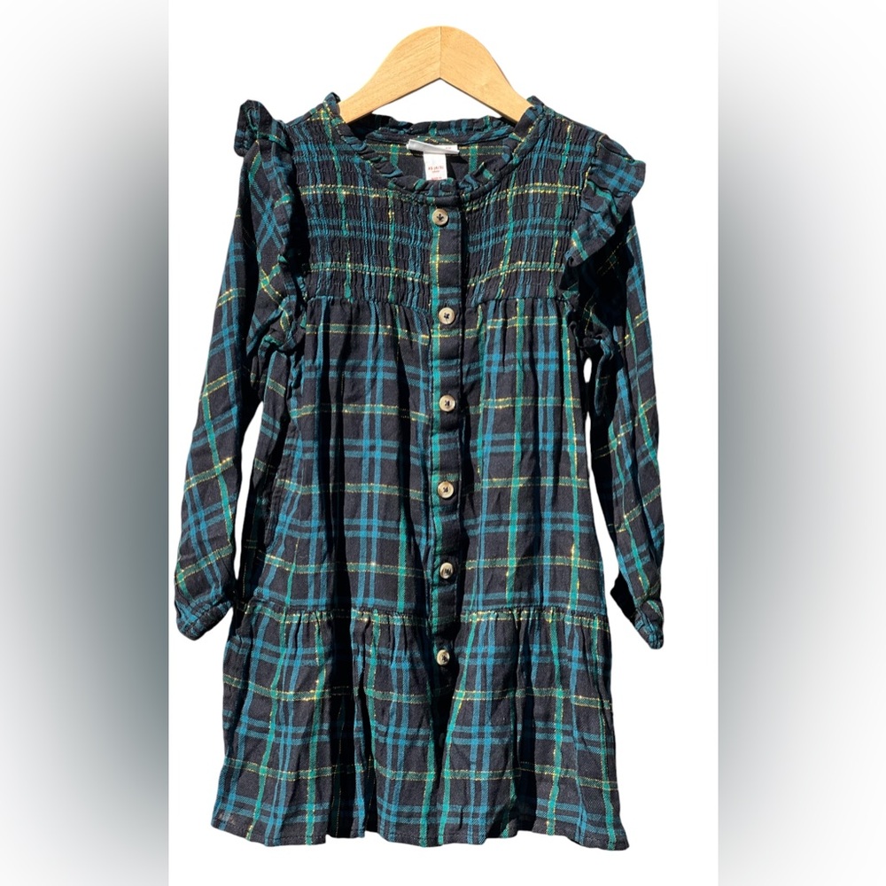 Cat & Jack Green Plaid /shimmer Gold Dress